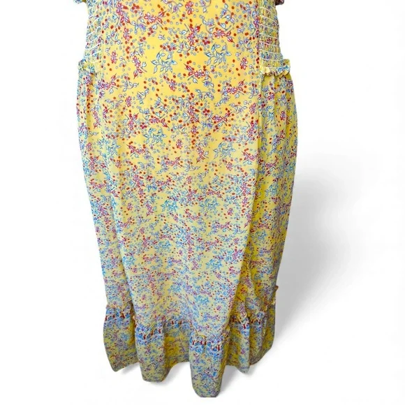 Max Studio Yellow Floral Midi Dress flutter sleeve feminine cottagecore XL - Picture 3 of 9